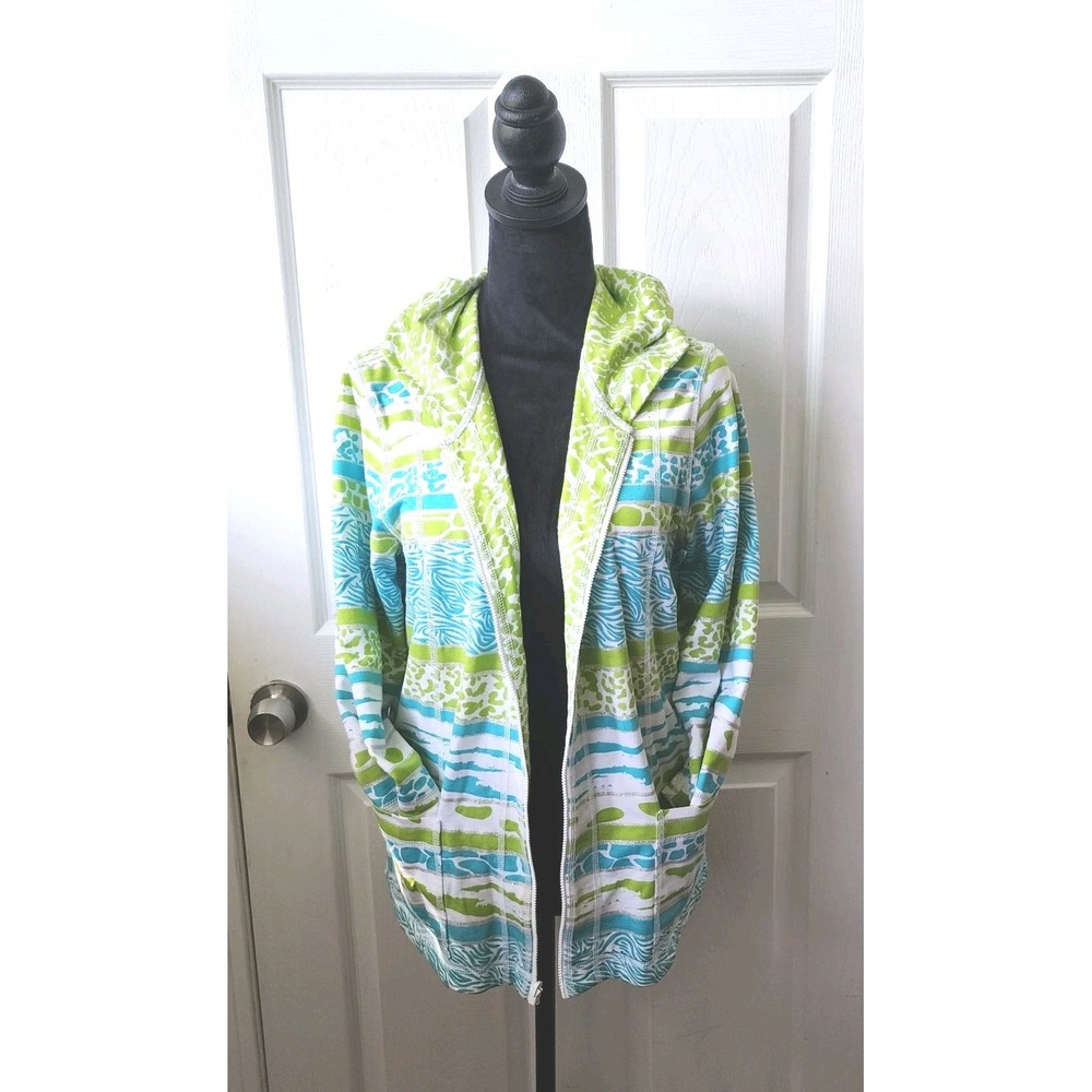 Women's Reversible Zip Jacket by 600 West Green &Turquoise with Bracelet Sleeve